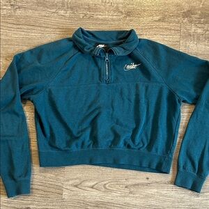 Nike Teal Cropped 1/4 Zip Sweatshirt Women’s Small Swoosh Athleisure